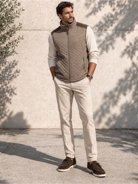 NEW BONOBOS Men's Classic Quilted Brown Suede Full-Zip Midtown Vest Size Medium